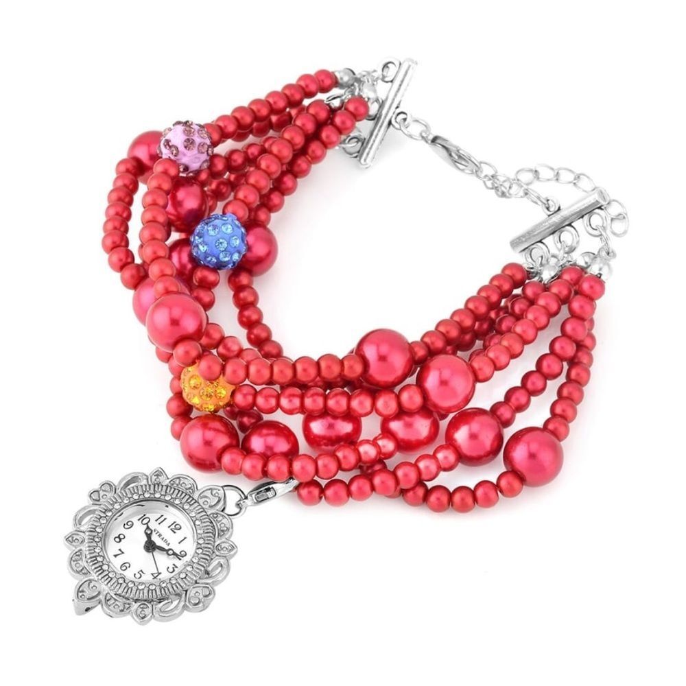 Strada Japanese Movement fuchsia glass and multi crystal beaded bracelet